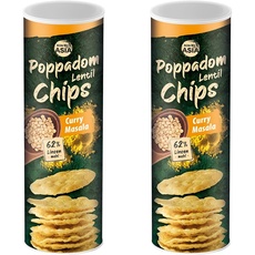 BONASIA Poppadom Lentil Chips Curry Masala – würzige Linsenchips aus 62% Linsenmehl, glutenfrei, vegan (1 x 70 g) (Packung mit 2)