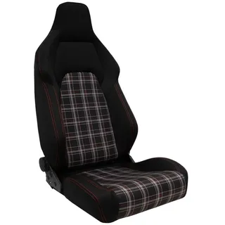 AUTO-STYLE Sportsitze 'VGR' - Schwarz Stoff + Stoff in Rot Karomuster + Rote Naten - Doppelseitig Verstellbare Rückenlehne - inkl. Laufschienen