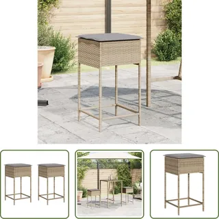 The Living Store Garten-Barhocker mit Kissen 2 Stk. Beige Poly Rattan - Beige