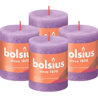 BOLSIUS - Rustikales Licht - Lila - 8cm - 4 Stück - Pflanzliches Wachs
