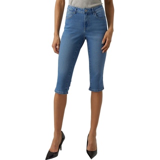 VERO MODA Damen Capri Jeans Shorts VMJune Flex knielange Jeanshose 10279513 Light Blue Denim M