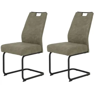 Hela Tische, 2er Set Schwingstuhl Kerstin XL-Breite, Microfaser Schlamm, Vierkantgestell Schwarz, Komfortsitz Federkorb, 140kg belastbar