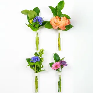 TWILG - Reagenzgläser für Blumen mit weißem Leder und Wandmagnet - 4er Set - Blumenvase, Reagenzgläser mit Ständer, Reagenzglas Wand, Magnetische vase