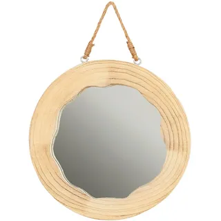 Ambia Home Wandspiegel , Braun , Holz, Glas , Paulownia,Paulownia , vollmassiv , rund , 35x35x3.5 cm , senkrecht montierbar , Garderobe, Garderobenspiegel