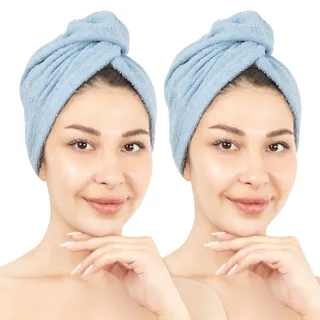 HAMMETEX Turban-Handtuch »2er Set Haarturban Damen, 100% Baumwolle, Flauschig & Schnelltrocknend« Uni-Farben, weich, blau