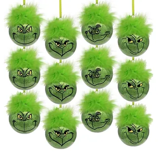 XehCaol Weihnachtsbaumkugeln Lustige Weihnachtskugeln Satz Christbaumkugeln Kunststoff Weihnachtskugeln Weihnachtsbaumschmuck Urlaub Hängende Ornamente Dekoration (Grinch mit Haaren-12pcs)