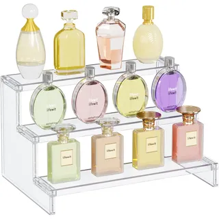 Lifewit 3-stufiger Klarer Display Ständer, 30,5 x 21 x 18 cm Kunststoff Schminktisch Organizer, Gestufter Präsentationsstand für Make-up/Figuren/Cupcake/Nagellack, Dekorieren Riser Display Regal
