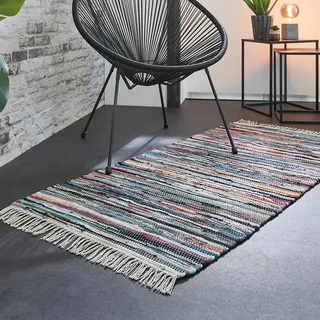 Andiamo Multi - handgewebter Flickenteppich Boho aus 100% Baumwolle, waschbarer Teppich und Läufer für Wohnzimmer, Flur & Küche, 80 x 200 cm