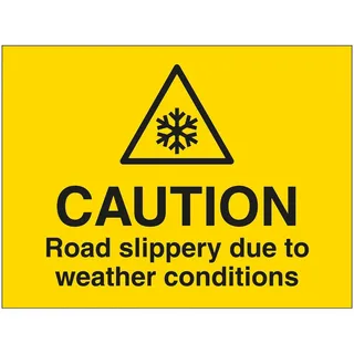V Safety 7A133BR-RY VSafety Caution Road Slippery Due to Weather Conditions Sign 600 mm x 450 mm – 2 mm Hartplastik, gelb