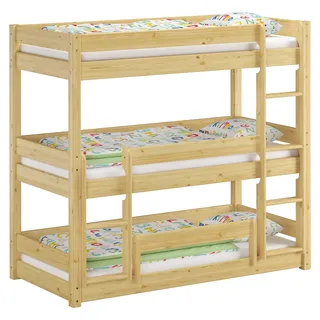 Dreier-Etagenbett für Erwachsene Stockbett für drei Personen 90x200 Kiefer Massivholz V-60.03-09Rollrost inkl. - Naturbelassen