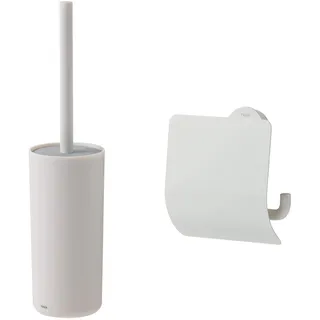 Tiger Urban Toilettenpapierhalter mit Deckel, schwenkbar + Urban Toilettenbürste freistehend, Farbe: Weiß, mit austauschbaren Endkappen zur individuellen Gestaltung
