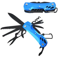 Multitool Taschenmesser, Taozoey 12 In 1 Taschenwerkzeug, Werkzeug Messer, Faltbare Multifunktionswerkzeug Mit Öffner, Messer, Schraubendreher, Feile, Säge, Zange und Tasche (Blau)