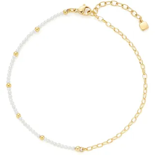 LEONARDO JEWELS BY LEONARDO Fußkette Ciao Nana • Fuss-Kettchen aus goldfarbenem Edelstahl • weiße Perlen • akzentuiert durch kleine Goldkugeln • 24-28 cm Länge • Schmuck Geschenk für Frauen • 024989
