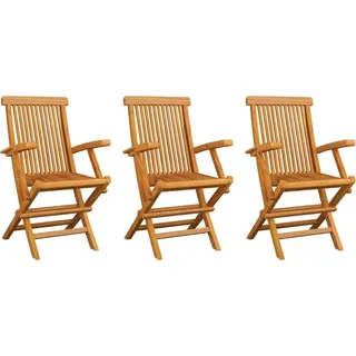 Gartenstühle mit Cremeweißen Kissen 3 Stk. Massivholz Teak - Creme, Bunt