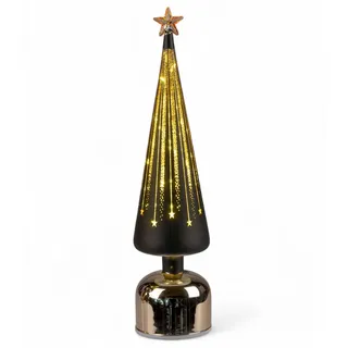 formano LED Weihnachtsbaum drehend Baum 38cm schwarz-Gold aus Farbglas mit Timer & Sternlicht - Moderne LED Deko mit 360° Bewegung - batteriebetrieben für Weihnachten & Festliche Ambientbeleuchtung
