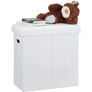 Relaxdays Sitzhocker , Weiß , Holzwerkstoff, Textil , 46x25.5x49.5 cm , Wohnzimmer, Sessel, Hocker & Hockerbänke, Sitzhocker