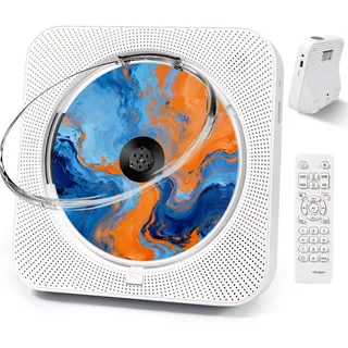 CD Player Tragbar mit Bluetooth 5.1, Liphier CD-Player Musik Heim-Desktop, CD Spieler Kinder mit HiFi Lautsprecher, LED-Bildschirm FM-Radio USB/AUX Kopfhörerbuchse (Weiß)