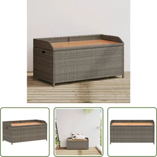 The Living Store Bank mit Stauraum Grau 100x50x52 cm Poly Rattan Akazienholz - Grau