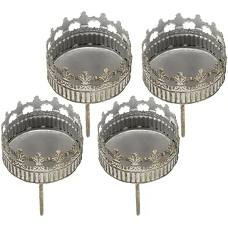 Teelichthalter für Adventskranz 4er Set - Kerzenhalter mit Spieß D 7cm in Silber antik