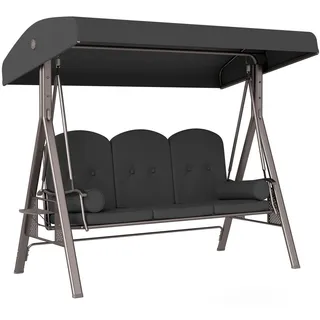 Outsunny Hollywoodschaukel 3-Sitzer Gartenschaukel mit Sonnendach Tablett Sitzauflage , Dunkelgrau , Metall , Füllung: Polyester,Polyester,Polyester,Polyester , 121x172x208 cm , Gartenmöbel, Gartenschaukeln, Hollywoodschaukeln