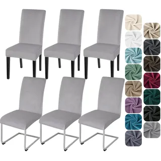 Alishomtll Stretch Samt Stuhlhussen 6er Set Velvet/Velour Stuhlbezug Schwingstuhl Elastische Hussen Waschbarer Stühle Schutz für Küche Restaurant Hotel Bankett Hochzeit (Silbergrau, 6 Stück)