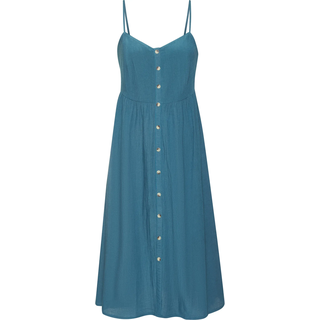 Sommerkleid LASCANA "aus Leinenmix mit Baumwolle", Damen, Gr. 36, N-Gr, petrol, Web, Obermaterial: 58% Viskose, 28% Baumwolle, 14% Leinen, unifarben, figurumspielend Midi, V-Ausschnitt, Kleider Sommerkleid, elegantes Midikleid, Strandkleid, Spaghettikleid, Leinenkleid, Topseller