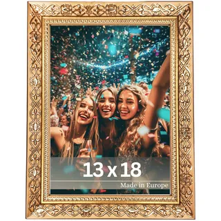 VictoR „Vermeer“ Vintage Bilderrahmen Gold 13x18 cm – Antik Barockrahmen mit Acrylglas - stabiler MDF-Rückwand - für Hoch- und Querformat - 13x18 Bilderrahmen Gold