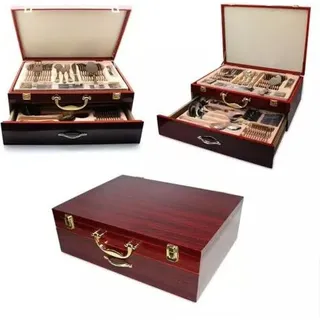 72.teiliges Besteckset für 12 Personen in Holzkiste Medusa Mäander 18/10 Edelstahl Vergoldet Servierbesteck Essbesteck Hochwertige Verarbeitung - Gold