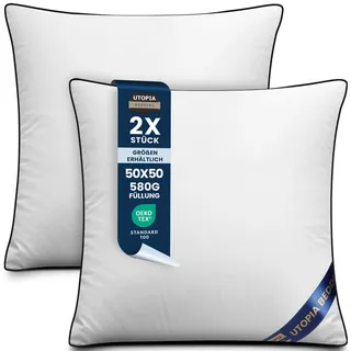 Utopia Bedding 2er Set Kissen 50x50 cm, Kissenfüllung für Bett und als Dekokissen, Sofakissen, Zierkissen für Couch (Weiß)