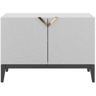 Visby Sideboard Demi 2D Long, Weiß-Schwarz-Gold, Mit Gefrästen Fronten, Massive Buche , Buchenholz , 100.5x70x42 cm , Kleinmöbel, Kommoden, Sideboards