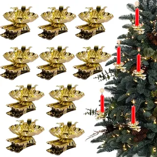 Aongray 10 Stück Baumkerzenhalter Clip Gold, Baumkerzenhalter stabkerze Clip für Weihnachtsbaum Metall Vintage Kerzenhalter Gold mit Clip für Hochzeit, Geburtstag, Feier, Party, Weihnachten Dekor