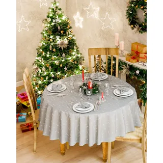 Emma Barclay Weihnachtstischdecke, rund, maschinenwaschbar, Weihnachtstischdecke in Rot mit silbernem Schneeflocken-Design, 160 cm, rund