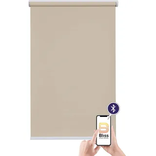 sunlines Elektrisches Rollo »Akkurollo Upcycling appgesteuert, blickdicht, Sunlines«, blickdicht, ohne Bohren, appgesteuert via Bluetooth, nachhaltig, beige