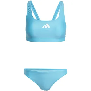 adidas Damen 3 Stripes V-Back Bikini, Lucid Cyan/White, 32