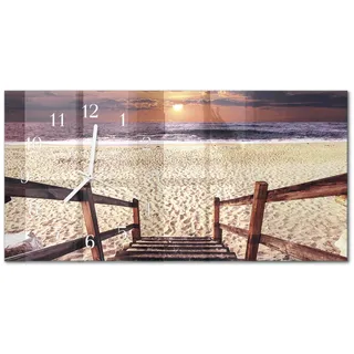 Tulup Wanduhr aus Glas 60x30 cm - Treppe zum Strand , Beige , Rechteckig , 60x30x0.4 cm , Dekoration, Uhren, Wanduhren