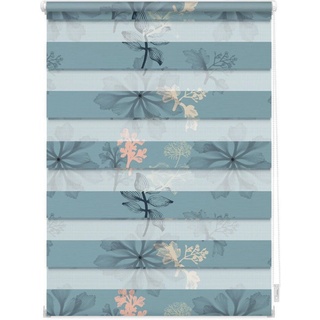 Lichtblick Duo Rollo / Doppelrollo Klemmfix aqua floral/blau