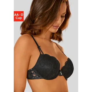 Push-up-BH LASCANA "Nikoletta", Damen, Gr. 75, Cup AA, schwarz, Spitze, Obermaterial: 60% Polyamid, 35% Polyester, 5% Elasthan, BHs Push-up-BH, mit aufregender Schnürung an den Seiten, sexy Dessous, Reizwäsche