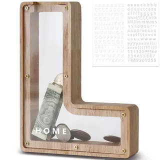 DBPBToU Spardose Kinder, Sparschwein Kinder, Buchstaben Spardose Holz, Spardose Personalisiert für Geburtstag Geschenk/Heimdekoration/Keepsake (L)