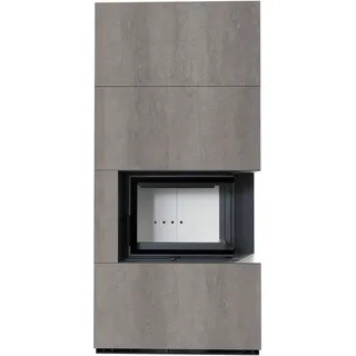Kaminbausatz KRATKI FLOKI BOX rechts 8 kW Ø 160 Quarzsinter NATURALI PIETRA DI SAVOIA GRIGIA BOCCIARDATA