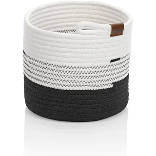 kela Aufbewahrungskorb Ø 23 x 20 cm HEDDA, Baumwoll- Flechtkorb, Seilkorb für Spielsachen, Pflanzentopf, weiß-schwarz