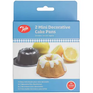 Tala Set aus 2 Mini Gugelhupf Formen 14 x 12 x 4,5 cm aus Karbonstahl mit Antihaftbeschichtung, Geriffelte Backformen für Kleine Kuchen und Einzelportionen, Grau