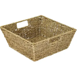 HMF Geschenkkorb leer, Aufbewahrungskorb geflochten aus Seegras | Rechteckig | 30 x 30 x 12 cm