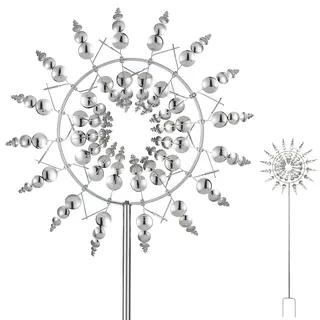 Ease Einzigartige und magische Metall Windmühle, 3D Windbetriebene Kinetische Windrad Garten Metall, 360° Dual Rotors Rostfrei Gartenstecker Windspiel, für Terrasse Rasen und Garten Dekoration