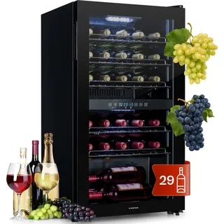 Klarstein Weinkühlschrank, 2 Zonen Getränkekühlschrank Klein, Freistehender Kleiner Weinschrank 80L, Wein-Kühlschrank mit Glastür, Indoor/Outdoor Flaschenkühlschrank, Wine Fridge 29 Flaschen - Schwarz