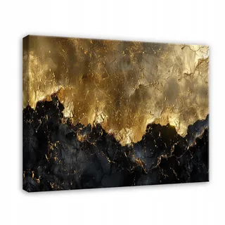 Wallarena Leinwandbild Abstrakt Gold Schwarz 100x70 , Holzwerkstoff , Recyclingholz , Rechteckig , 100x70 cm , FSC 100% , 3D-Effekt , Bilder & Rahmen, Bilder, Leinwandbilder