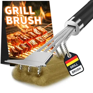 TNTOR Grillbürste Messing, Grill Messingbürste mit Messing Borsten, Edelstahl Grillschaber und Extra Langer Wärmedämmung Griff, für Gasgrill, Holzkohlegrill, Kugelgrill, Elektrogrill und Grillrost.