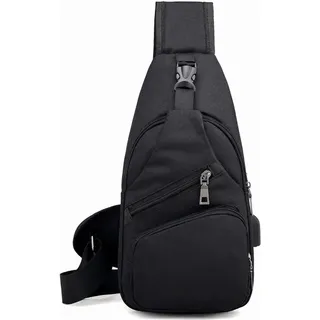 Herren Brusttasche, Umhängetasche, Crossbody-Tasche, mit USB-Ladeanschluss, SporttascheSchwarze, minimalistische