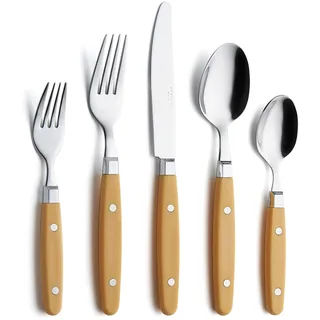 ANNOVA Retro/Rivet Buntes Edelstahl-Geschirr Küchenbesteck-Set, enthält Tischmesser, Gabeln, Löffel, Salatgabeln und Dessertlöffel (Ingwergelb, 20 Stück)