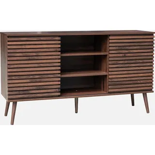 sweeek - Skandinavisches Sideboard in Holzdekor mit 2 geriffelten Schiebetüren B 140 cm - Nussbaumfarben