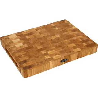 B4K® Schneidebrett aus Eiche Stirnholz 40 × 30 × 4 cm – Massiver Hackblock | Antibakterielles Hirnholzbrett mit Griffen & Silikonfüßen | Perfekt für Küche, Fleisch & BBQ